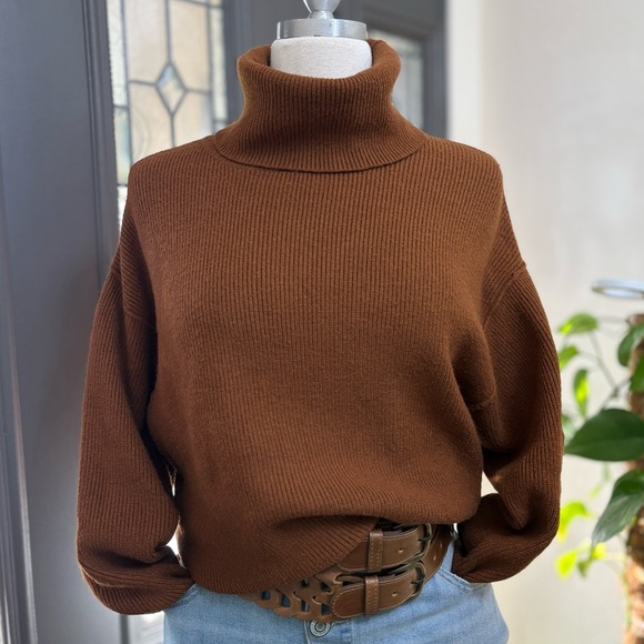 Free People Softly Structured Cowl Neck Terracotta Brown Relaxed Fit Sweater XS - Picture 2 of 10